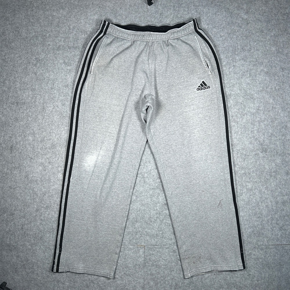 Adidas Sweatpants Mens Large Grey‎ 3 Stripes Fleece Athletic Gym Joggers